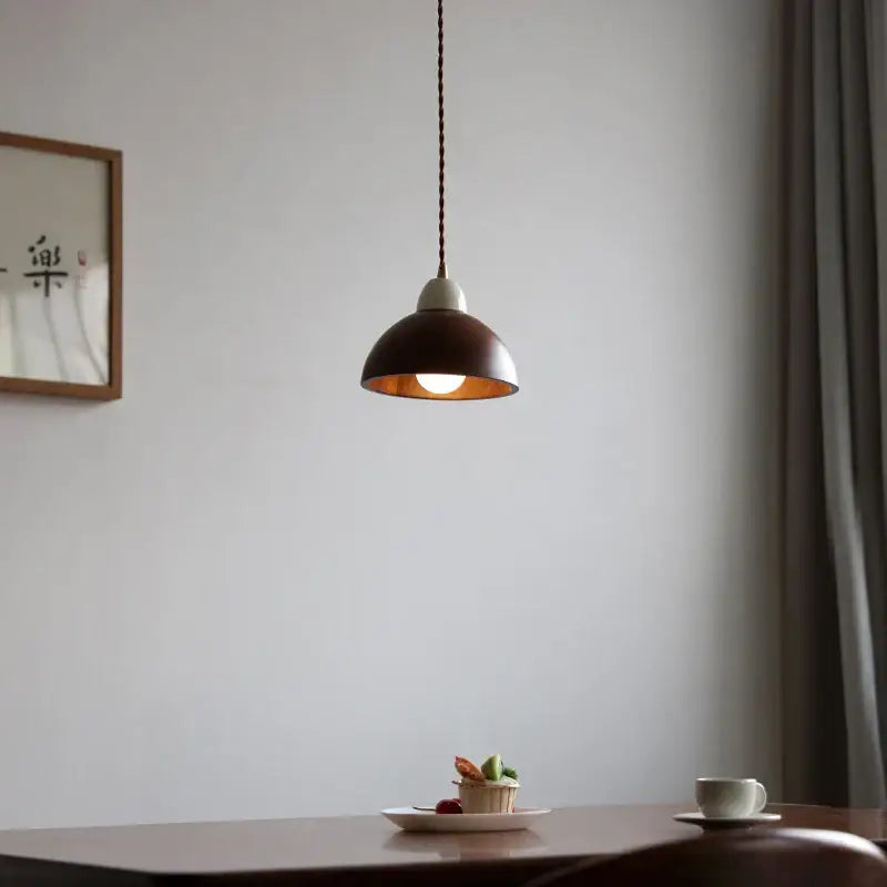 Matte brown and copper ceramic walnut pendant light kitchen lamp