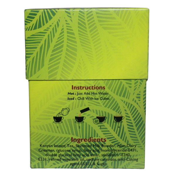 Melvins 3 in 1 African Chai green box right side panel showing printed instructions text