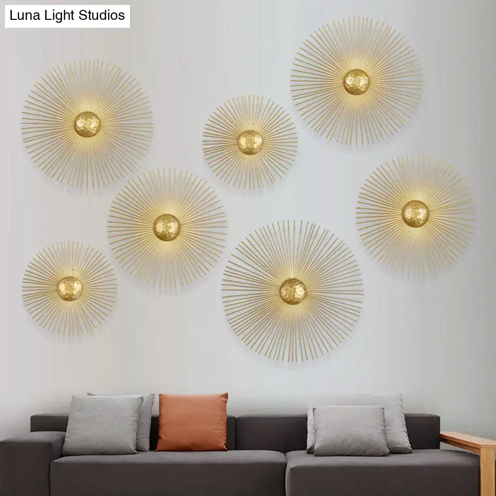 Mid century brass sunburst sconce light living room wall fixture