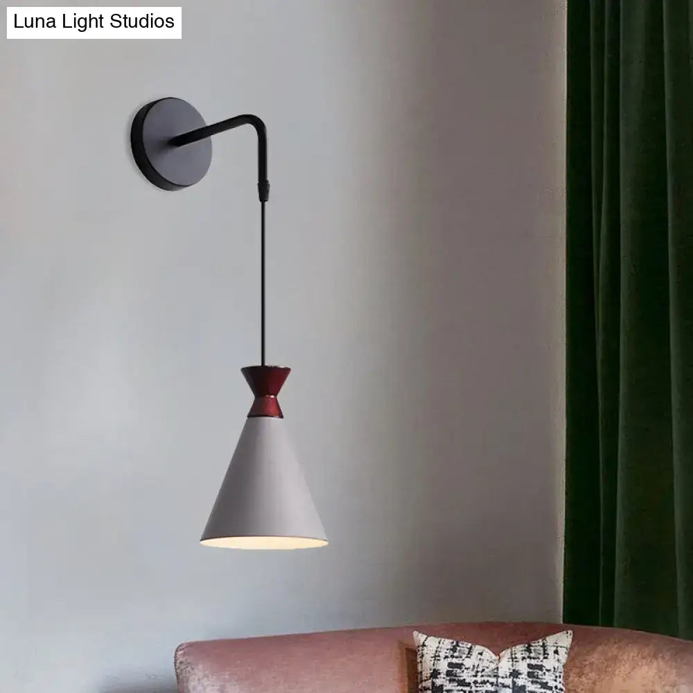DecorBites™ Minimalist Iron Wall Sconce with Conical Design - 1 Head, Black/Grey/White, Wall Mount
