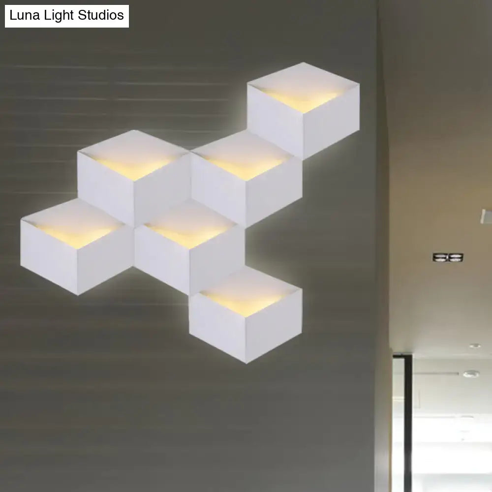 DecorBites™ Minimalist Metallic Geometric Wall Mount Light: Cubic Shape, 1/2-Light White Wall Lamp for Corridor