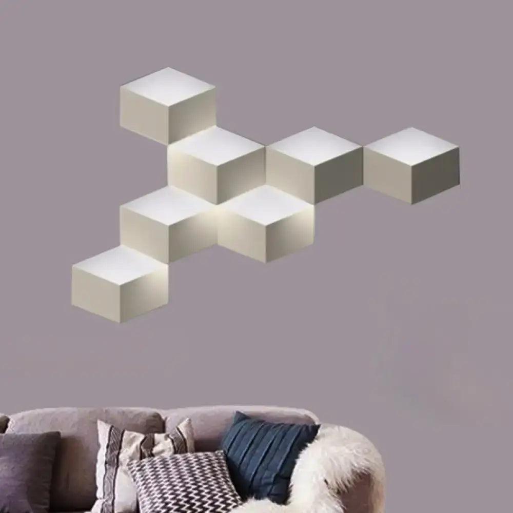 DecorBites™ Minimalist Metallic Geometric Wall Mount Light: Cubic Shape, 1/2-Light White Wall Lamp for Corridor