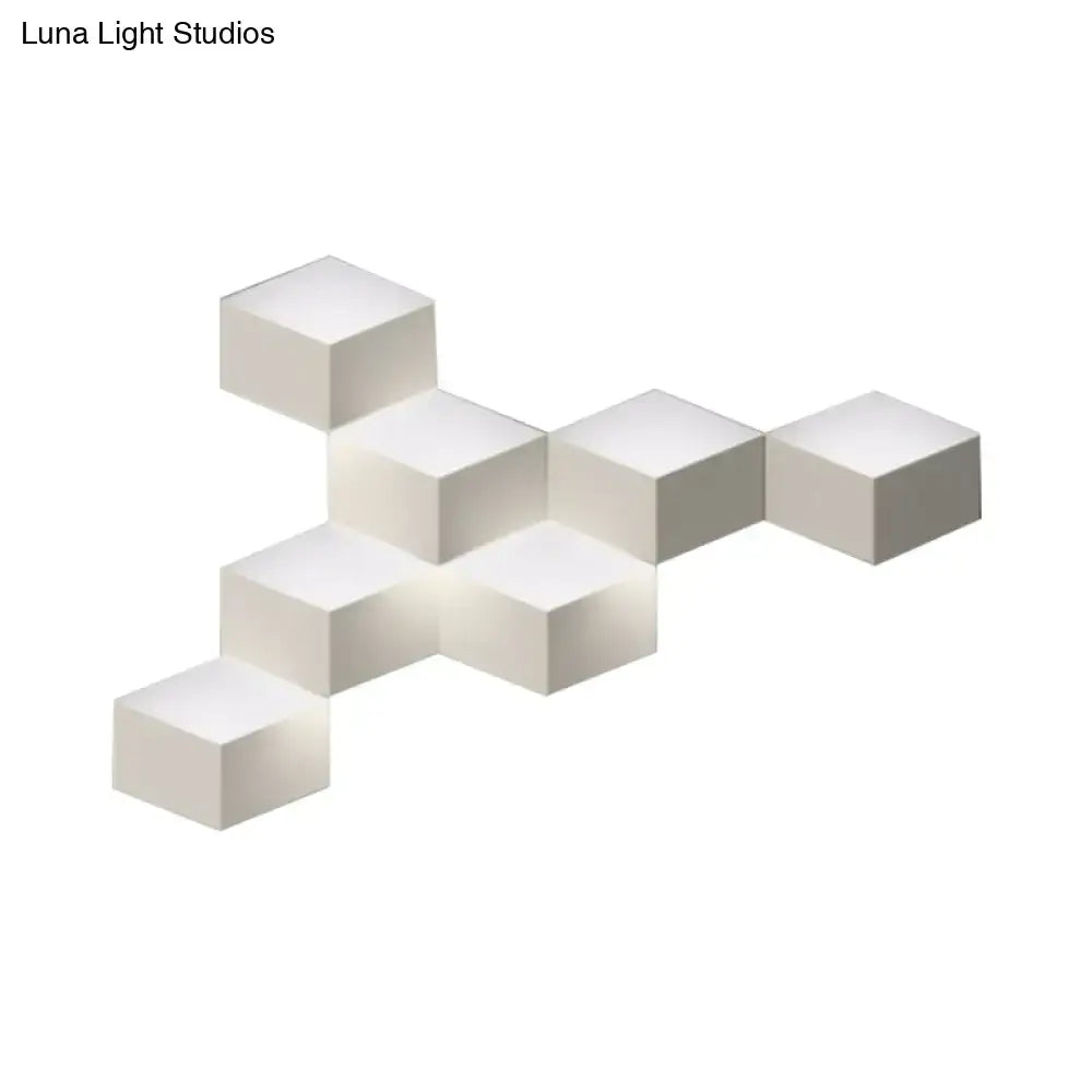DecorBites™ Minimalist Metallic Geometric Wall Mount Light: Cubic Shape, 1/2-Light White Wall Lamp for Corridor