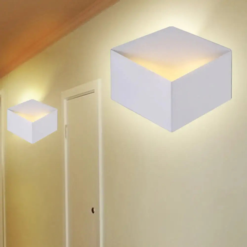 DecorBites™ Minimalist Metallic Geometric Wall Mount Light: Cubic Shape, 1/2-Light White Wall Lamp for Corridor