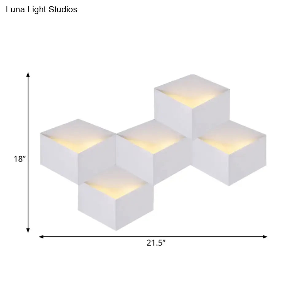 DecorBites™ Minimalist Metallic Geometric Wall Mount Light: Cubic Shape, 1/2-Light White Wall Lamp for Corridor