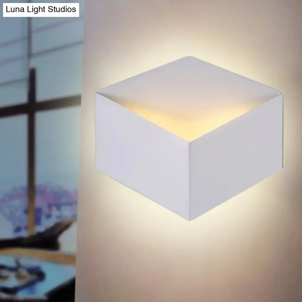 DecorBites™ Minimalist Metallic Geometric Wall Mount Light: Cubic Shape, 1/2-Light White Wall Lamp for Corridor