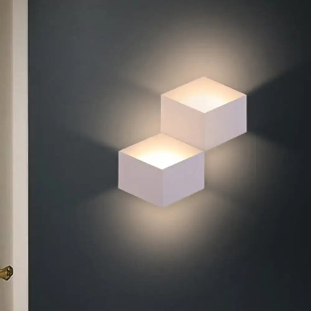 DecorBites™ Minimalist Metallic Geometric Wall Mount Light: Cubic Shape, 1/2-Light White Wall Lamp for Corridor