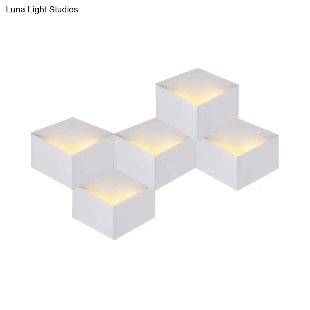 DecorBites™ Minimalist Metallic Geometric Wall Mount Light: Cubic Shape, 1/2-Light White Wall Lamp for Corridor