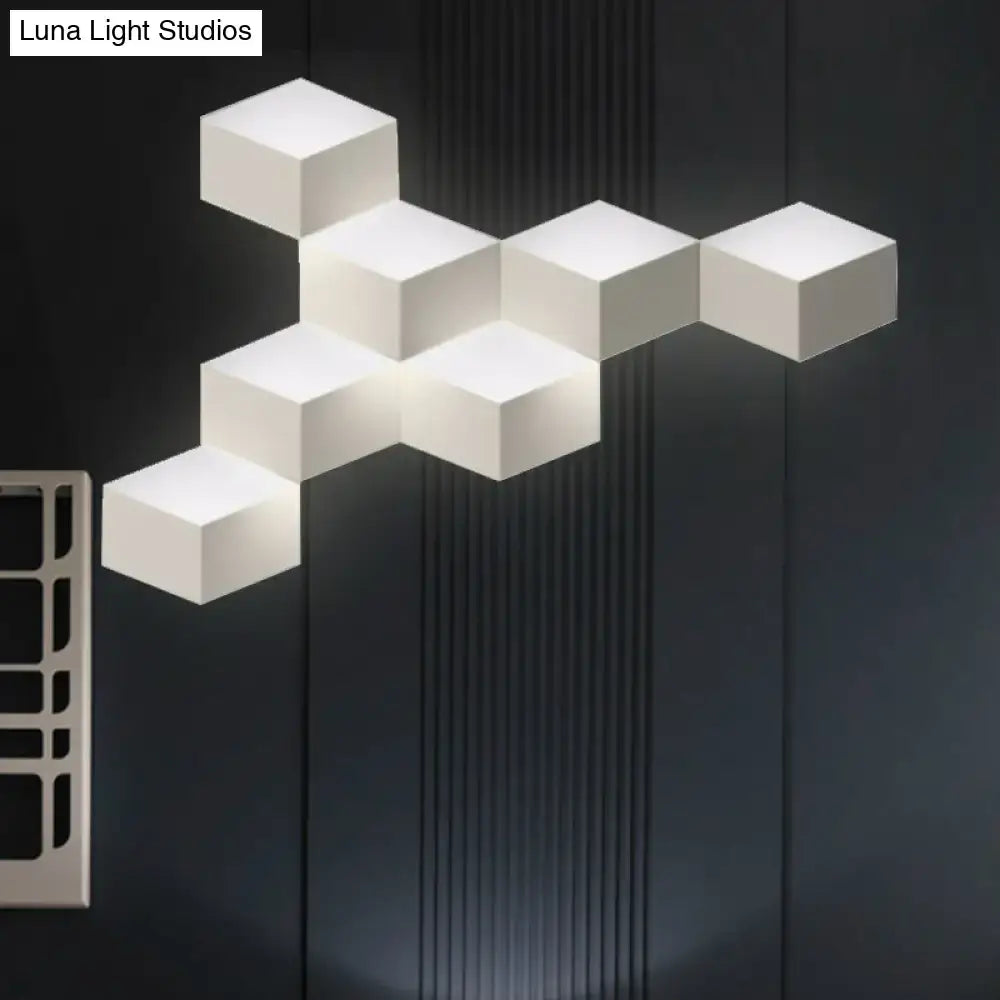 DecorBites™ Minimalist Metallic Geometric Wall Mount Light: Cubic Shape, 1/2-Light White Wall Lamp for Corridor