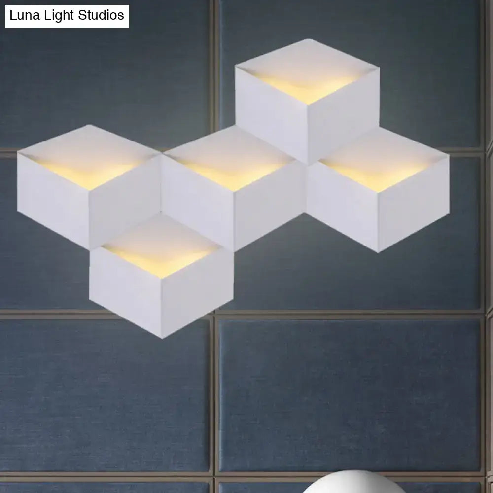 DecorBites™ Minimalist Metallic Geometric Wall Mount Light: Cubic Shape, 1/2-Light White Wall Lamp for Corridor