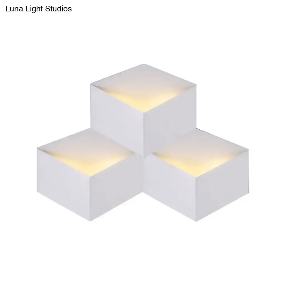 DecorBites™ Minimalist Metallic Geometric Wall Mount Light: Cubic Shape, 1/2-Light White Wall Lamp for Corridor