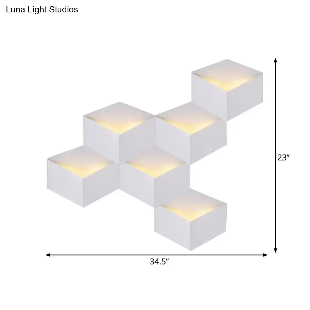 DecorBites™ Minimalist Metallic Geometric Wall Mount Light: Cubic Shape, 1/2-Light White Wall Lamp for Corridor