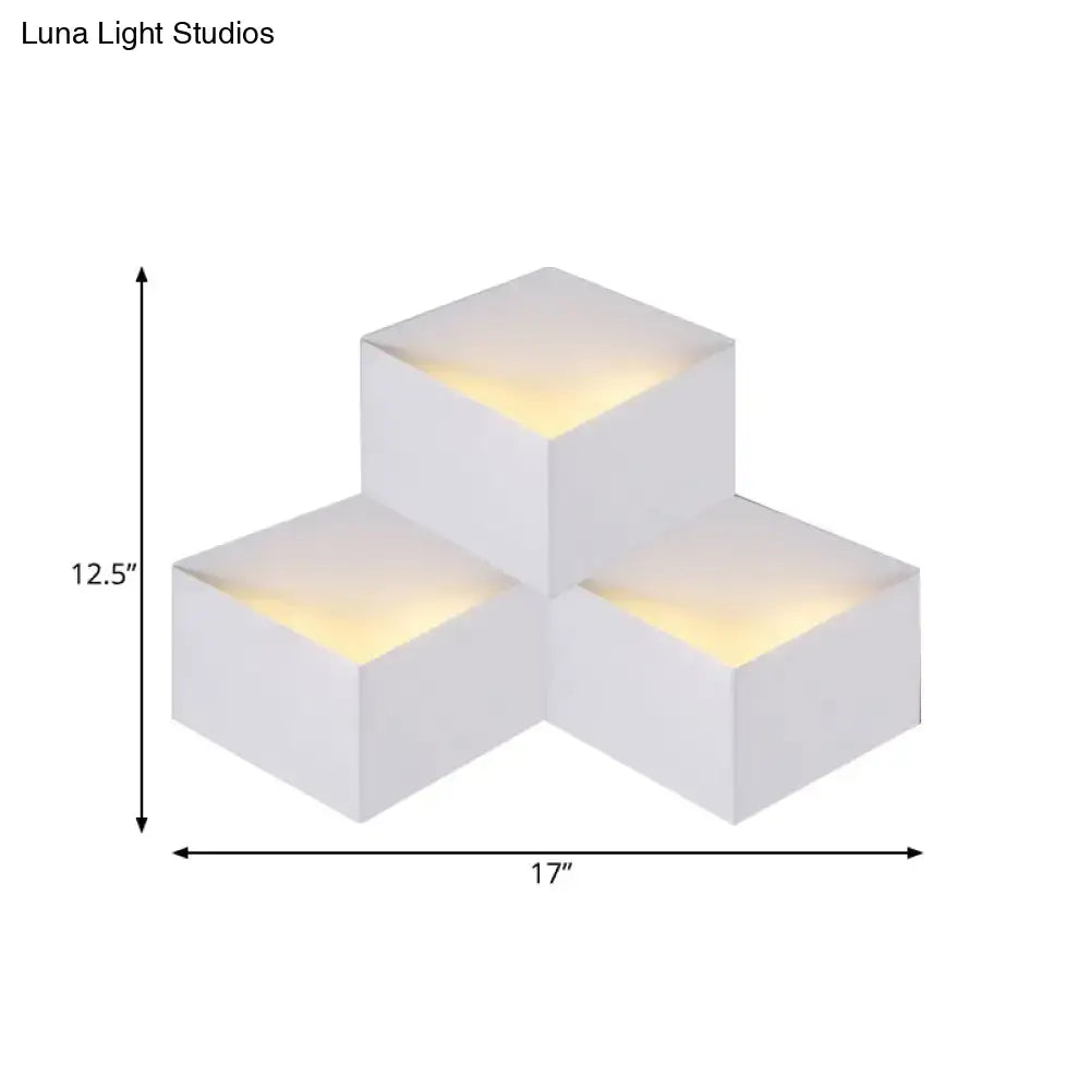 DecorBites™ Minimalist Metallic Geometric Wall Mount Light: Cubic Shape, 1/2-Light White Wall Lamp for Corridor