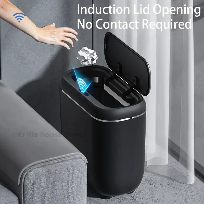 Modern black and silver automatic sensor trash can kitchen