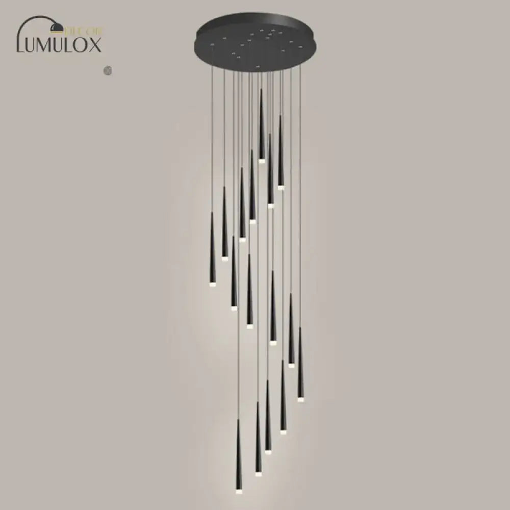 Modern black minimalist metallic multi ceiling light staircase pendant