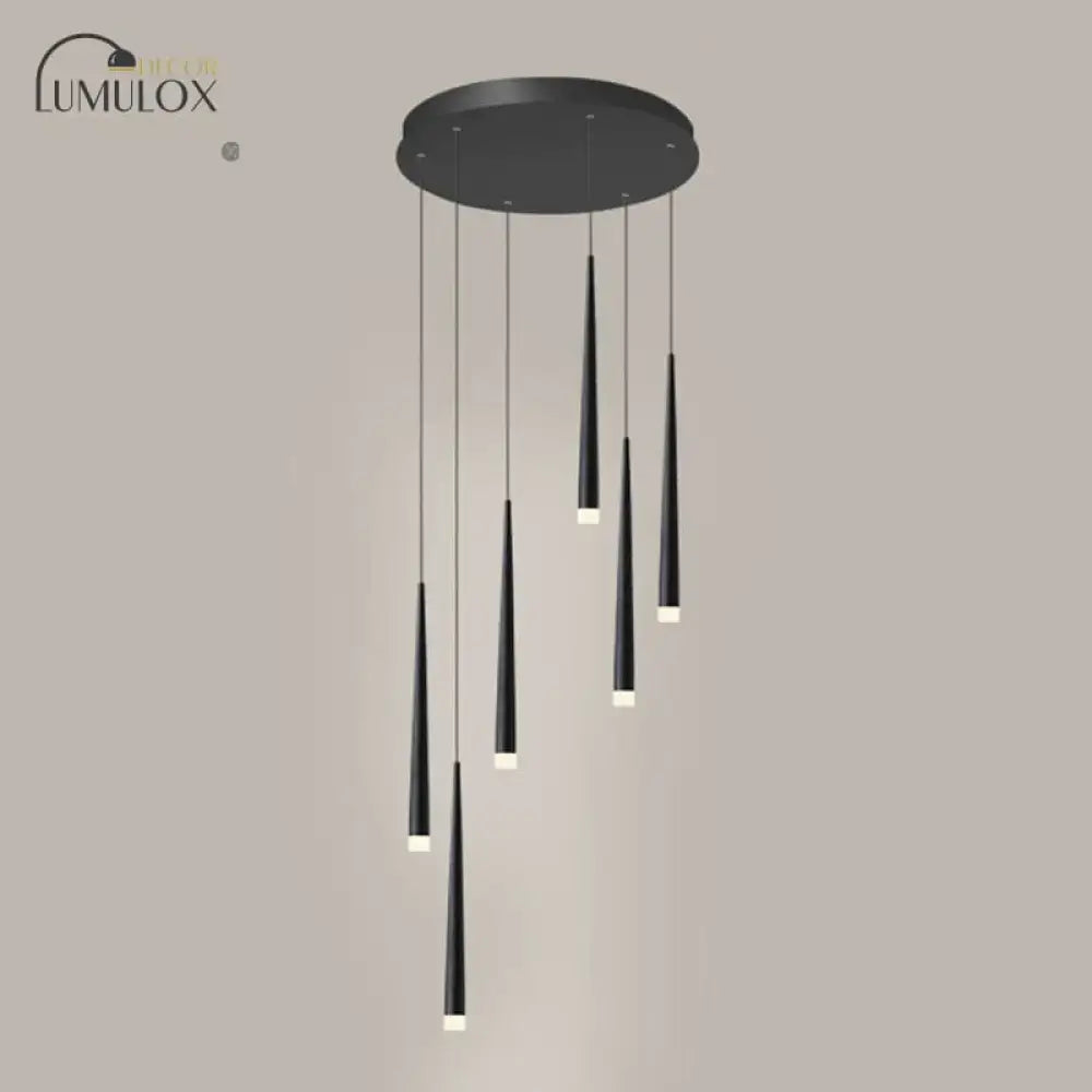 Modern black minimalist metallic multi ceiling light staircase pendant