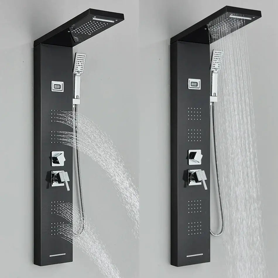 DecorBites™ Black Rainfall Shower Panel Set with Massage System and Temperature Screen