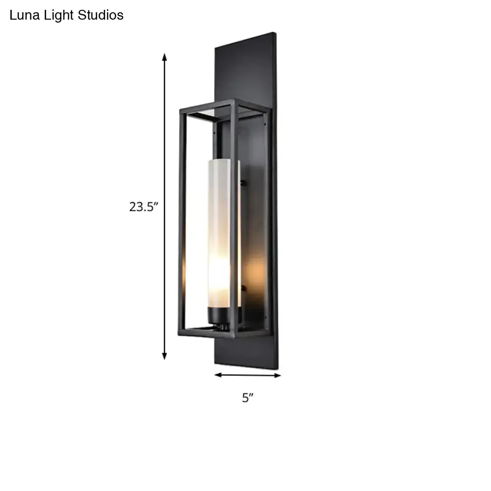 Modern black rectangular wall lamp with glass shade for living room