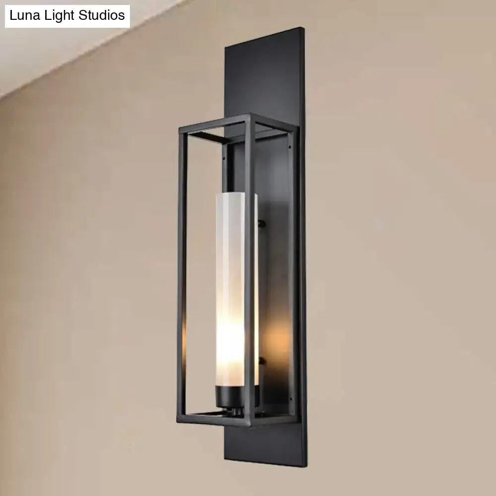 Modern black rectangular wall lamp with glass shade for living room