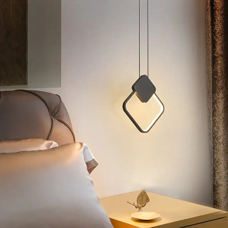 DecorBites™ Black Ring Pendant Lamp | Dimmable LED Ceiling Hanging Light for Bedroom Decor