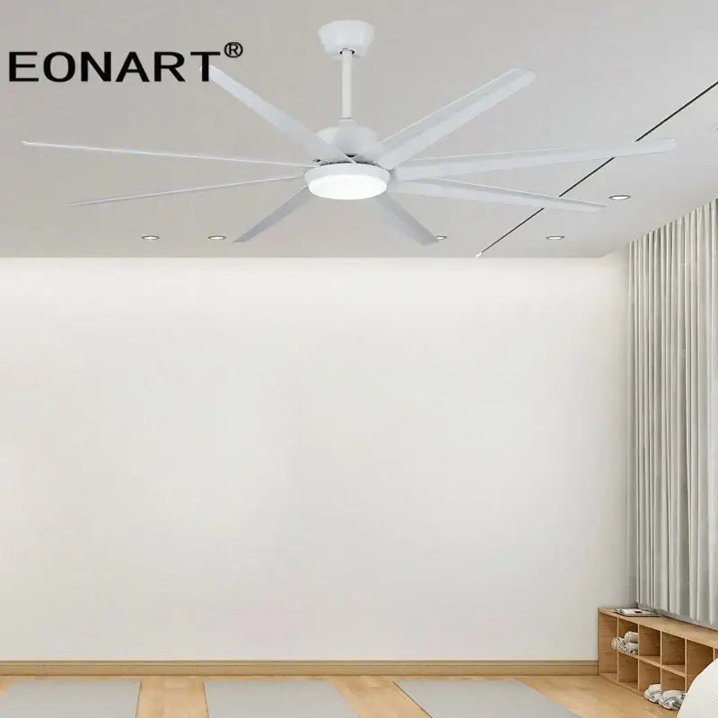 Modern black & white 8-blade ceiling fan with remote control bedroom