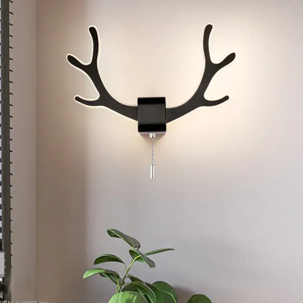 DecorBites™ Modern Acrylic Antlers Wall Sconce Lamp: Black/White LED, Pull Chain, Warm/White Light