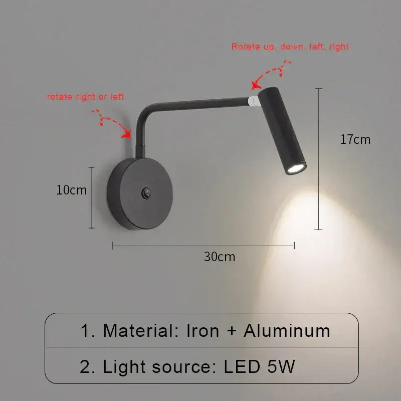 Modern black & white led wall lamp bedroom sconce with switch