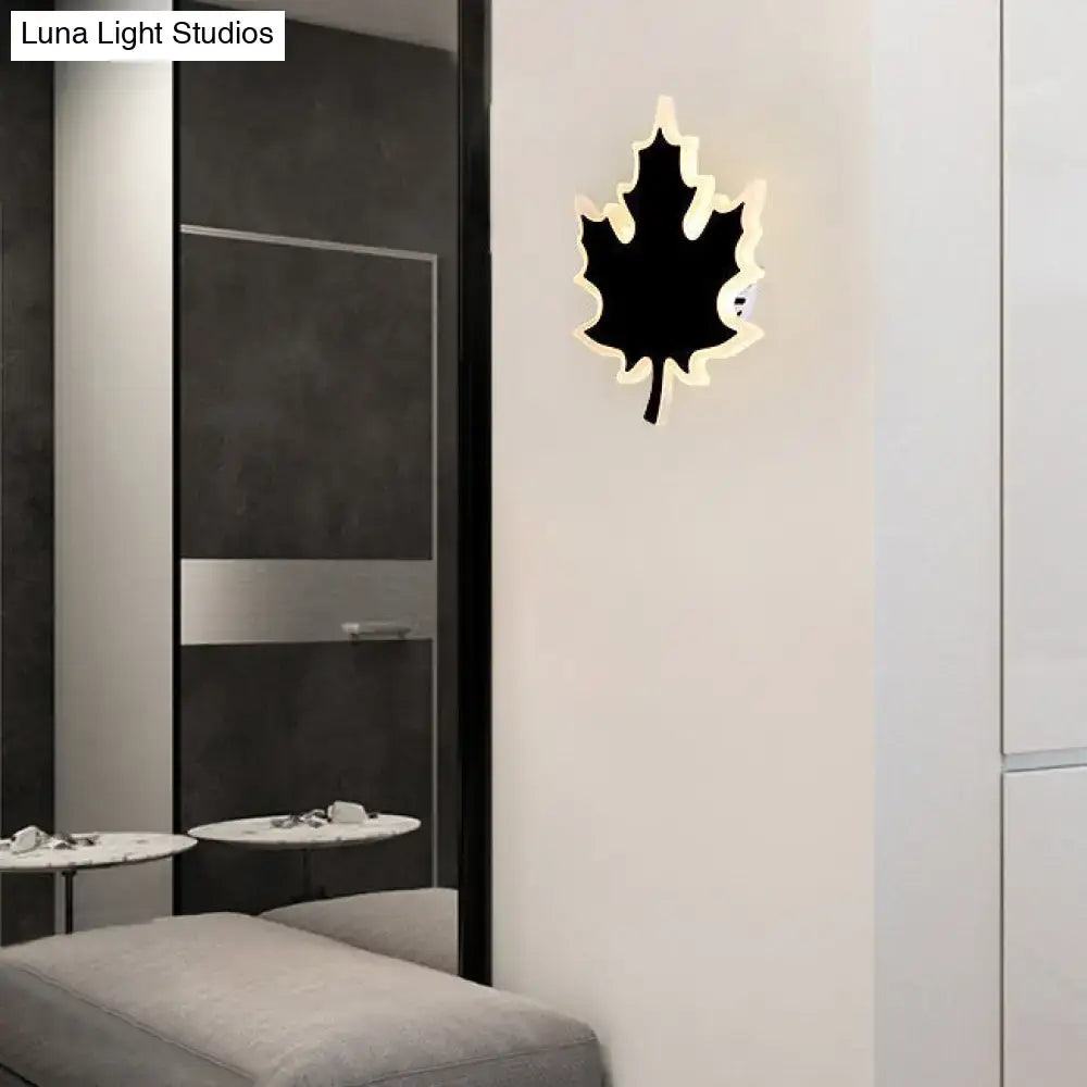 Modern black & white maple leaf sconce light bedroom wall decor