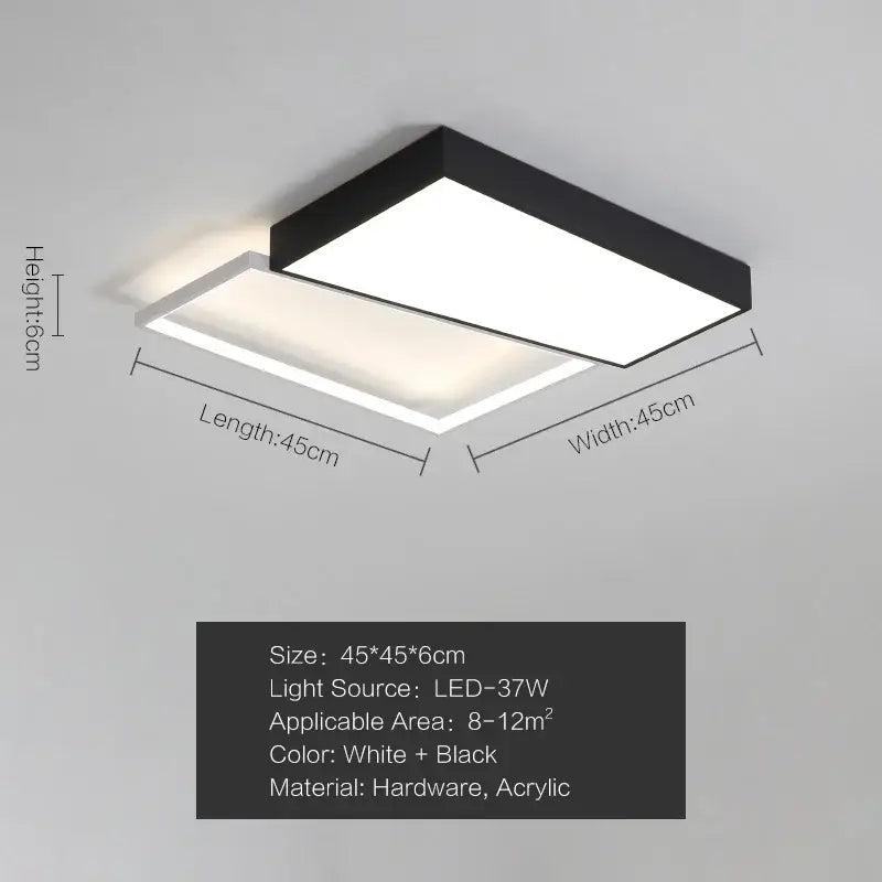 Modern black & white rectangular ceiling light bedroom lamp ceiling
