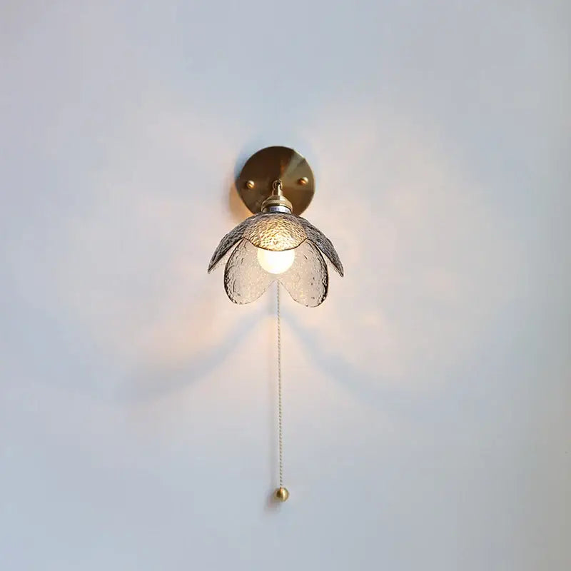 Modern brass and gray glass led wall sconce bedroom light with pull chain