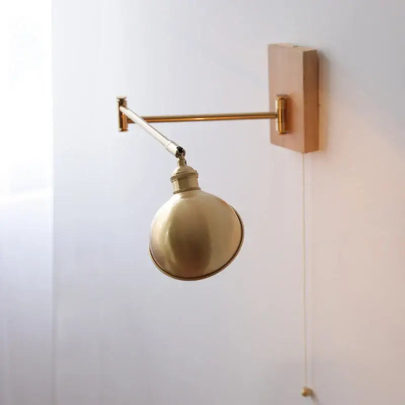 Modern brass canopy led wall light bedroom pull chain switch