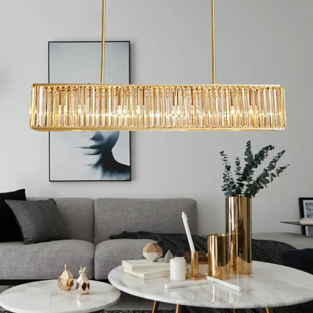 DecorBites™ Modern Crystal Island Light Pendant Kit - 33.5" Long Rectangle, 3 Lights, Brass