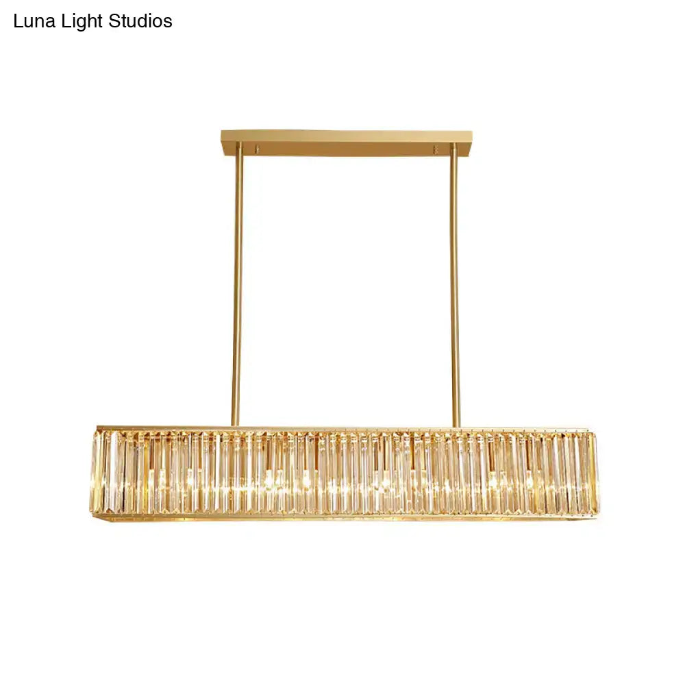 DecorBites™ Modern Crystal Island Light Pendant Kit - 33.5" Long Rectangle, 3 Lights, Brass