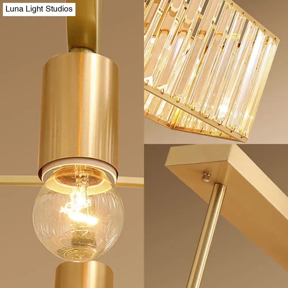 DecorBites™ Modern Crystal Island Light Pendant Kit - 33.5" Long Rectangle, 3 Lights, Brass