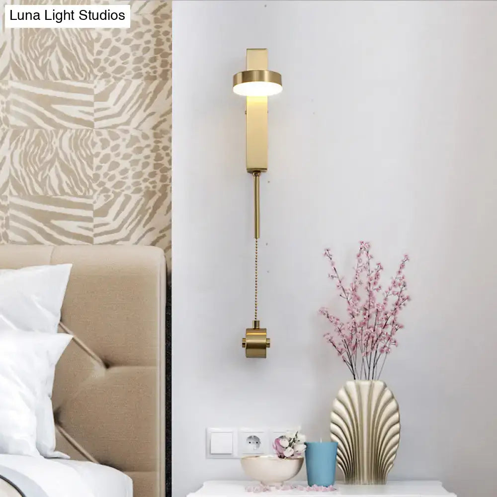 Modern brass l-shaped wall sconce with pull chain for living room