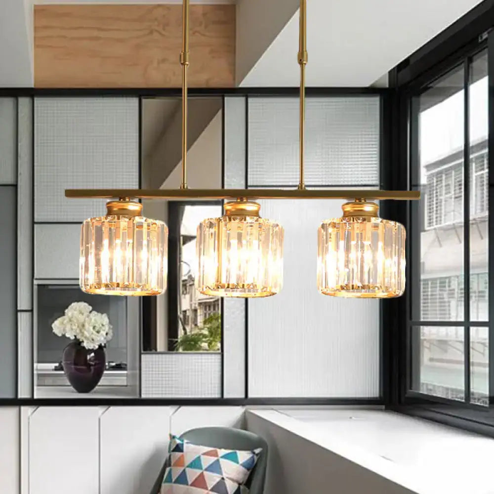 Modern brass triple crystal ceiling pendant light for dining room