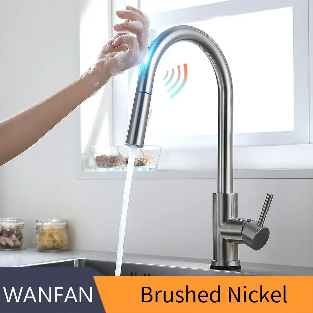 DecorBites™ Brushed Gold Smart Sensor Kitchen Faucet, Dual Outlet, Single Handle