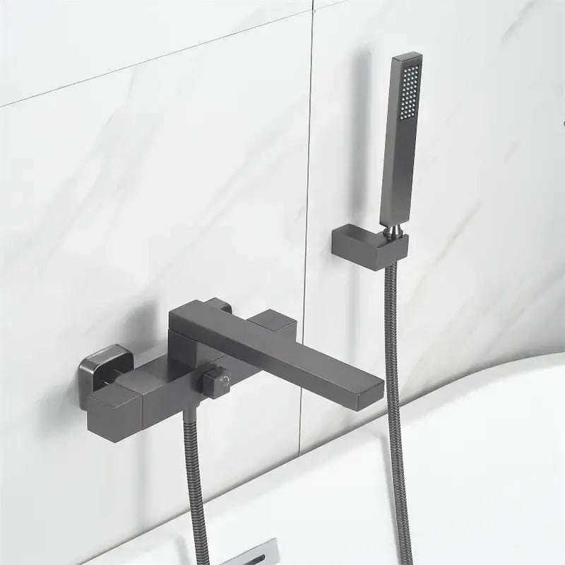 Modern brushed gold wall mounted waterfall bathtub set with handheld