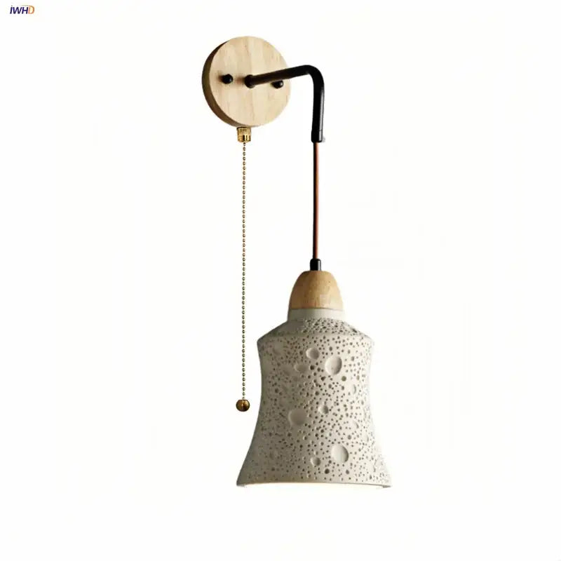 Modern ceramic bell wall lamp with pull chain switch bedroom light