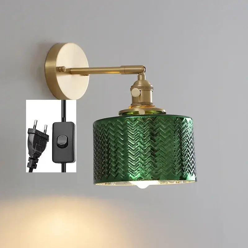 DecorBites™ Green Glass LED Wall Light with Pull Chain Switch - Modern Nordic Design