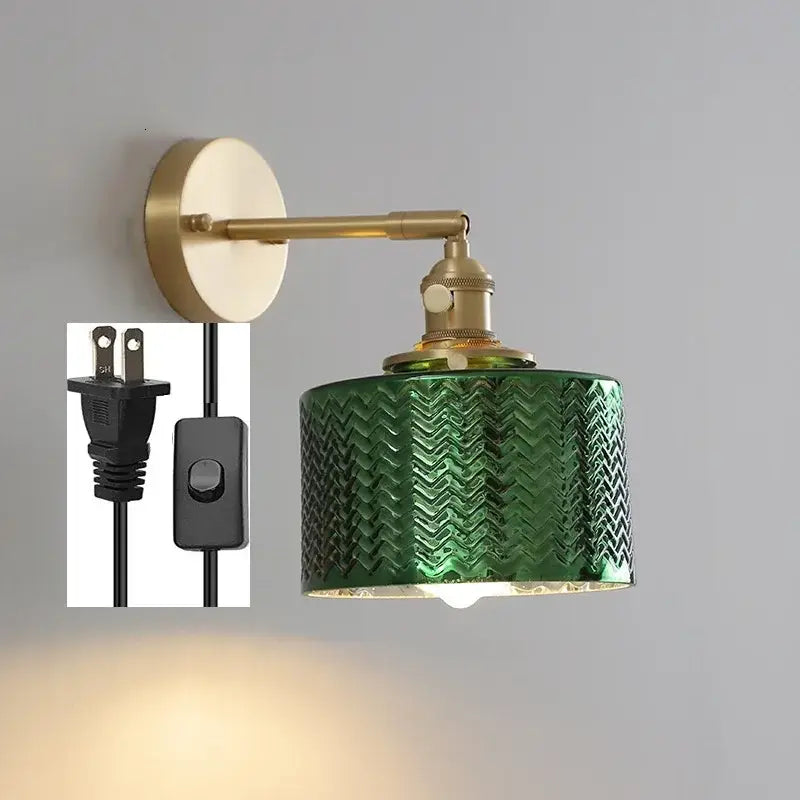 DecorBites™ Green Glass LED Wall Light with Pull Chain Switch - Modern Nordic Design