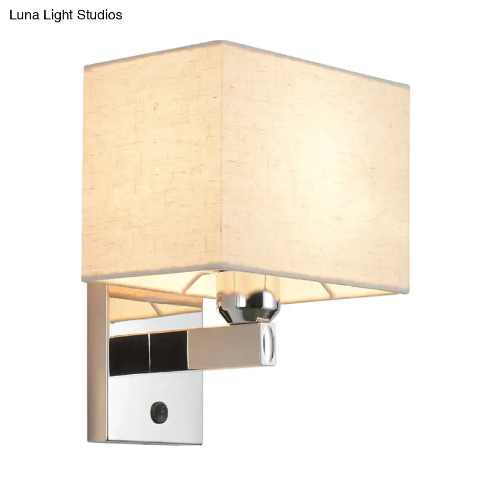 Modern chrome rectangle wall sconce beige linen bedroom light e26 e27
