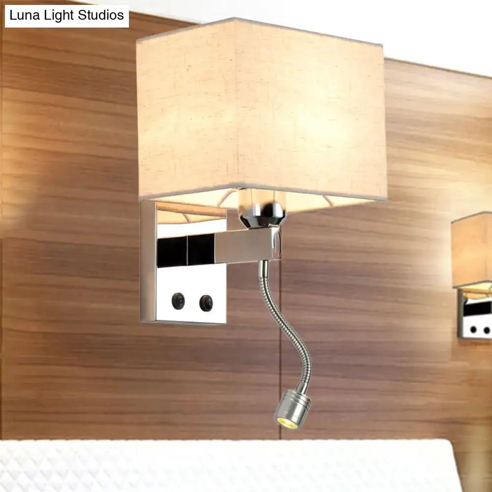 Modern chrome rectangle wall sconce beige linen bedroom light e26 e27
