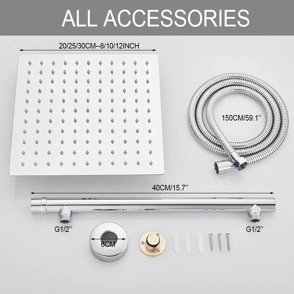 DecorBites™ 10" Square Rainfall Shower Head Set with Stainless Steel Hose