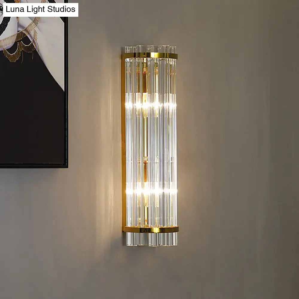 DecorBites™ Modern Clear Crystal Wall Sconce Lamp - 2 Lights, Gold Finish - 14"/21.5" Width