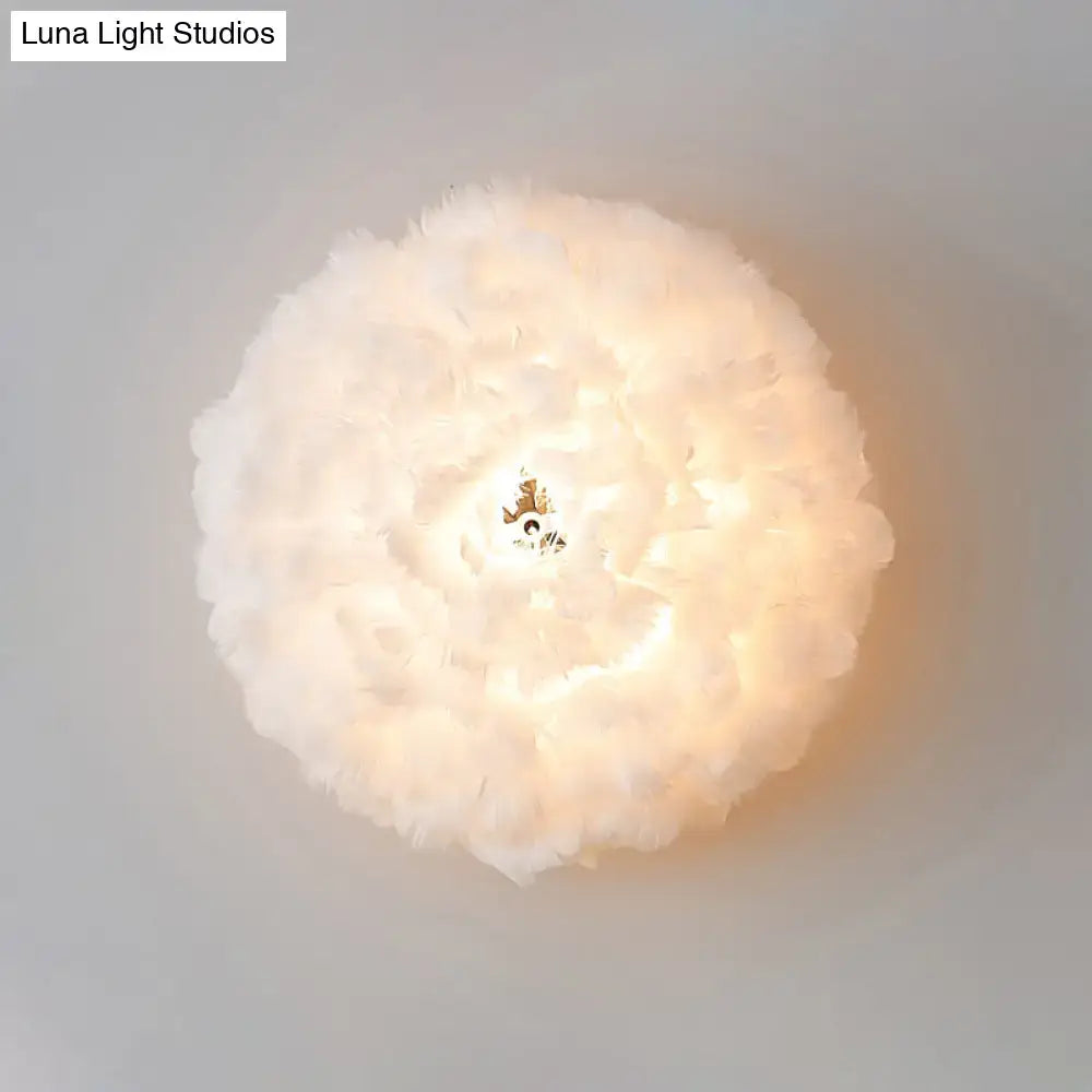 Modern feather material wall light grey & white bedroom sconce