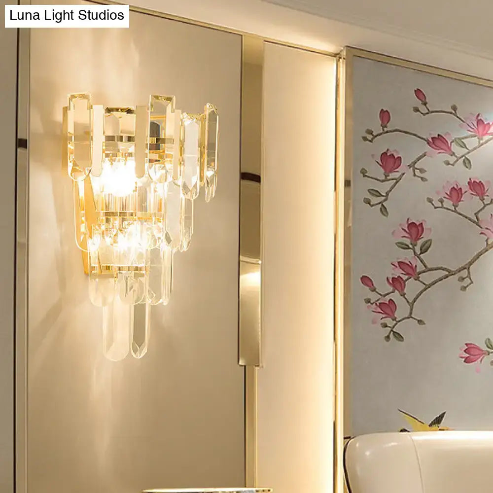 DecorBites™ Modern 3-Headed Crystal Wall Sconce with Gold 4-Layer Mount