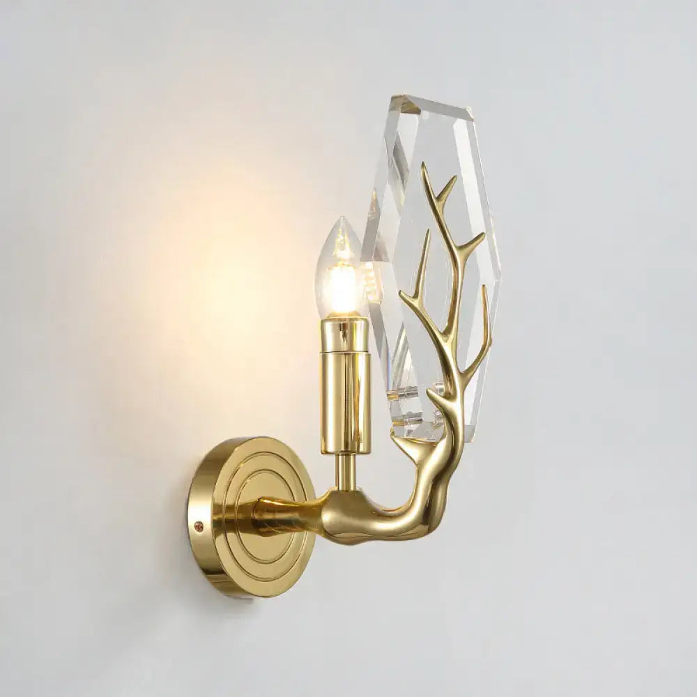 Modern gold antler deco crystal wall mounted sconce bedroom light