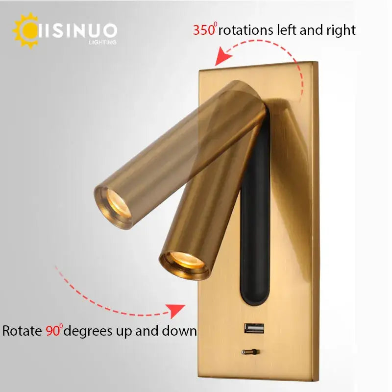Modern gold led wall sconce with usb charging – bedroom reading light