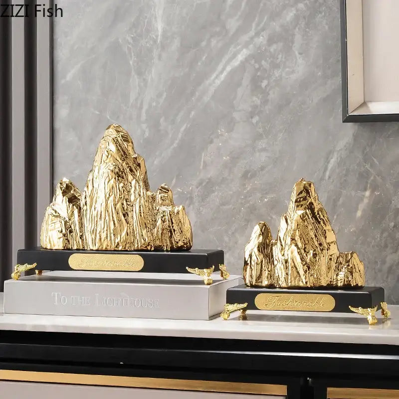 Modern gold & silver ceramic mountain sculpture living room decor